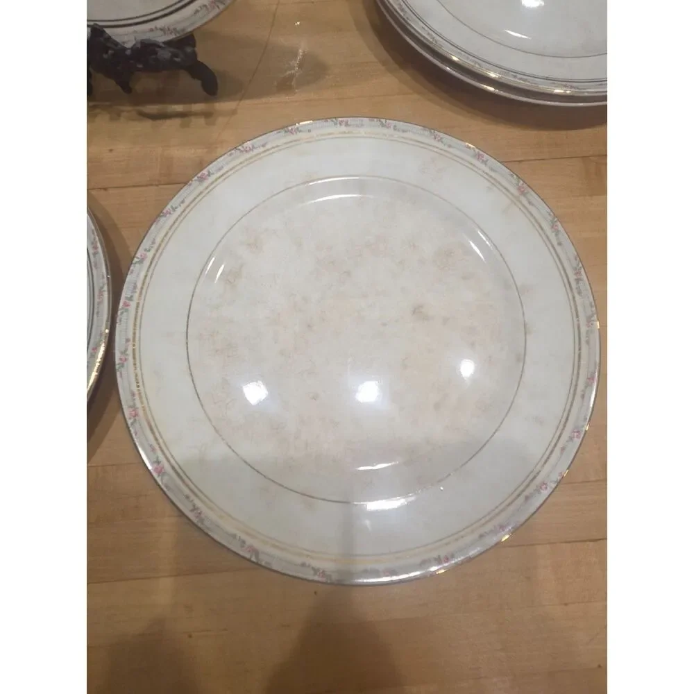 Vintage Pope Gosser Dinner Plates Set of 5 Pink Floral Gold Trim